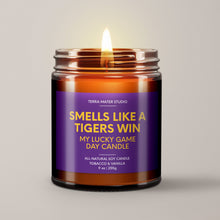 Load image into Gallery viewer, Smells Like A Tigers Win | LSU Lucky Game Day Candle | Soy Wax Candle
