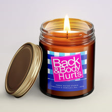 Load image into Gallery viewer, back and body hurts funny candle with lid on side for gift