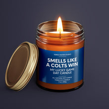 Load image into Gallery viewer, Smells Like A Colts Win | Indianapolis Lucky Game Day Candle | Soy Wax Candle
