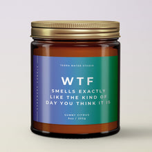 Load image into Gallery viewer, FUNNY CANDLE LABEL IN AMBER JAR WITH LID ON