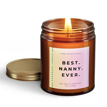 Load image into Gallery viewer, gift for nanny scented candle with lid on side
