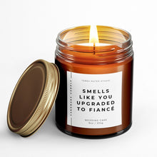 Load image into Gallery viewer, engagement scented candle with lid on side