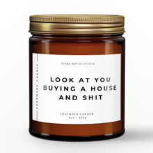 Load image into Gallery viewer, funny housewarming gift scented candle with lid on