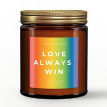 Load image into Gallery viewer, love always win scented candle with lid on