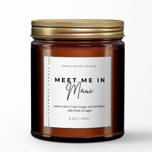 Load image into Gallery viewer, meet me in maui mango pineapple candle with lid on