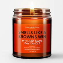 Load image into Gallery viewer, Smells Like A Browns Win Lucky Game Day Candle | Browns Merch | 50+ Hour Burn