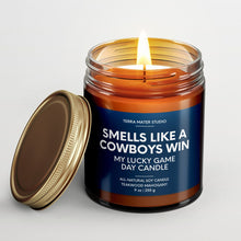 Load image into Gallery viewer, Smells Like A Cowboys Win Lucky Game Day Candle | Cowboys Merch | 50+ Hour Burn