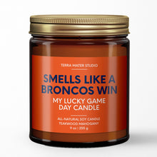 Load image into Gallery viewer, smells like a denver broncos win scented candle with lid