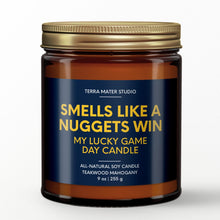 Load image into Gallery viewer, smells like a denver nuggets win scented candle with lid on