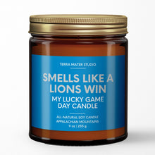 Load image into Gallery viewer, smells like a detroit lions win scented candle with lid