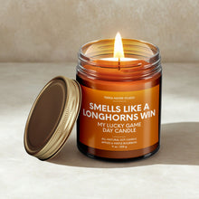 Load image into Gallery viewer, Smells Like A Longhorns Win Lucky Game Day Candle | Longhorns Merch | 50+ Hour Burn