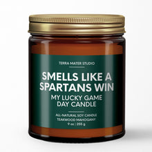 Load image into Gallery viewer, smells like a michigan spartans win scented candle with lid