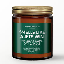 Load image into Gallery viewer, smells like a new york jets win scented candle with lid on