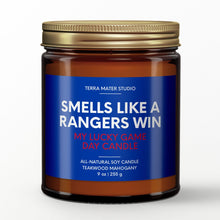 Load image into Gallery viewer, smells like a new york rangers win scented candle with lid on