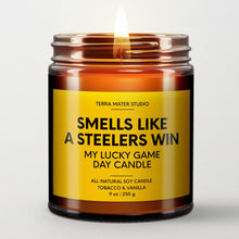 Load image into Gallery viewer, Smells Like A Steelers Win Lucky Game Day Candle | Steelers Merch | 50+ Hour Burn