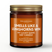 Load image into Gallery viewer, smells like a longhorns win scented candle with lid for longhorns fans
