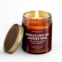 Load image into Gallery viewer, Smells Like An Aggies Win Lucky Game Day Candle | Aggies Merch | 50+ Hour Burn