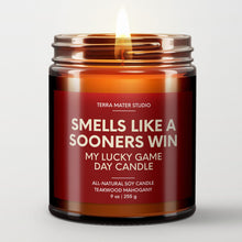 Load image into Gallery viewer, Smells Like A Sooners Win Lucky Game Day Candle | Sooners Merch | 50+ Hour Burn