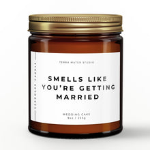 Load image into Gallery viewer, smells like you're getting married scented candle with lid on
