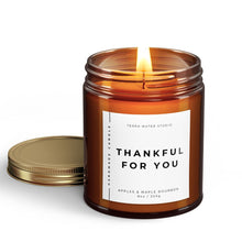 Load image into Gallery viewer, thankful for you scented candle with lid on side