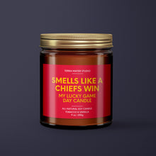 Load image into Gallery viewer, Smells Like A Chiefs Win | Kansas Lucky Game Day Candle | Soy Wax Candle
