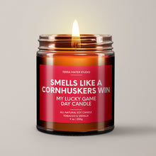 Load image into Gallery viewer, Smells Like A Cornhuskers Win | Nebraska Lucky Game Day Candle | Soy Wax Candle
