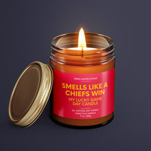 Load image into Gallery viewer, Smells Like A Chiefs Win | Kansas Lucky Game Day Candle | Soy Wax Candle
