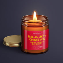 Load image into Gallery viewer, Smells Like A Chiefs Win | Kansas Lucky Game Day Candle | Soy Wax Candle
