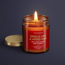 Load image into Gallery viewer, Smells Like A 49ers Win | San Francisco Lucky Game Day Candle | Soy Wax Candle
