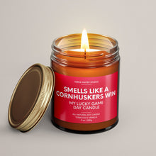 Load image into Gallery viewer, Smells Like A Cornhuskers Win | Nebraska Lucky Game Day Candle | Soy Wax Candle
