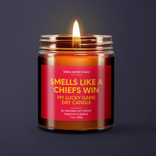 Load image into Gallery viewer, Smells Like A Chiefs Win | Kansas Lucky Game Day Candle | Soy Wax Candle
