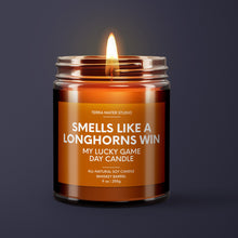 Load image into Gallery viewer, Smells Like A Longhorns Win | Texas Lucky Game Day Candle | Soy Wax Candle
