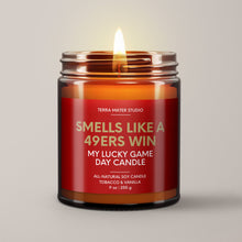 Load image into Gallery viewer, Smells Like A 49ers Win | Lucky Game Day Candle | Soy Wax Candle
