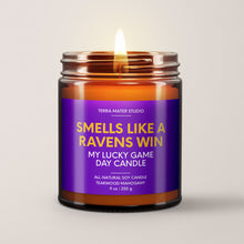 Load image into Gallery viewer, Smells Like A Ravens Win | Lucky Game Day Candle | Soy Wax Candle
