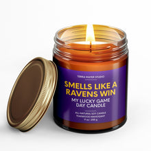 Load image into Gallery viewer, Smells Like A Ravens Win Lucky Game Day Candle | Ravens Merch | 50+ Hour Burn
