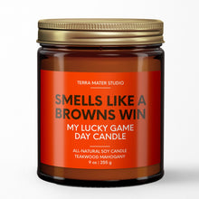 Load image into Gallery viewer, Smells Like A Browns Win Lucky Game Day Candle | Browns Merch | 50+ Hour Burn
