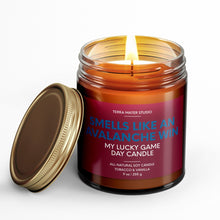 Load image into Gallery viewer, smells like a colorado avalanche win scented candle with lid on side
