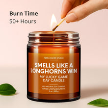 Load image into Gallery viewer, Smells Like A Longhorns Win Lucky Game Day Candle | Longhorns Merch | 50+ Hour Burn
