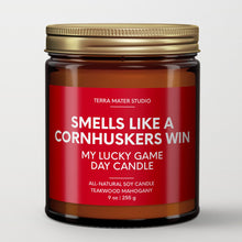 Load image into Gallery viewer, Smells Like A Cornhuskers Win Lucky Game Day Candle | Huskers Merch | 50+ Hour Burn
