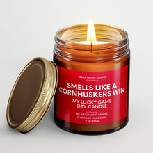 Load image into Gallery viewer, Smells Like A Cornhuskers Win Lucky Game Day Candle | Huskers Merch | 50+ Hour Burn
