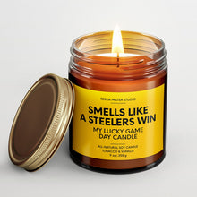Load image into Gallery viewer, Smells Like A Steelers Win Lucky Game Day Candle | Steelers Merch | 50+ Hour Burn
