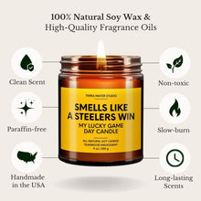 Load image into Gallery viewer, Smells Like A Steelers Win Lucky Game Day Candle
