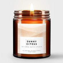Load image into Gallery viewer, Sunny Citrus scented candle by Terra Mater Studio with a label on a white background
